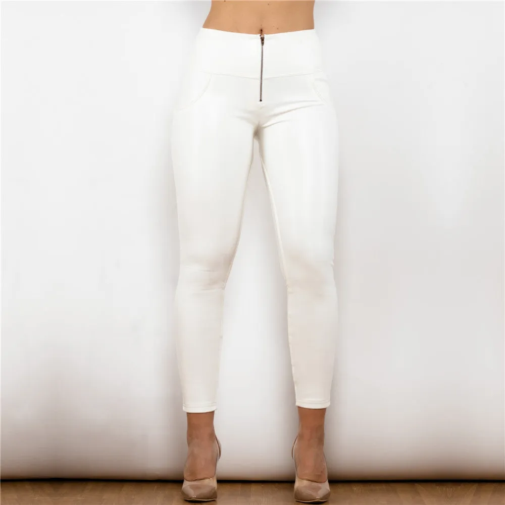 High Waist Shinning White Leather Leggings