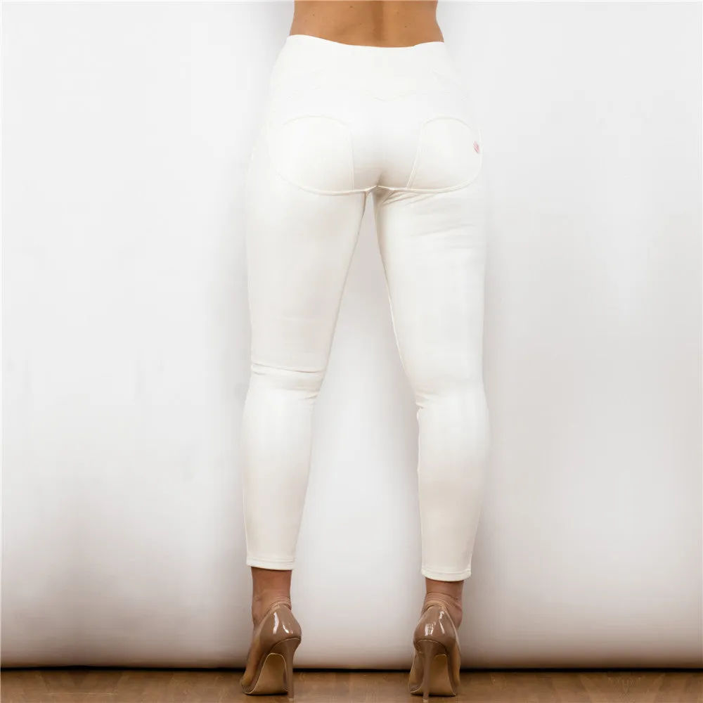 High Waist Shinning White Leather Leggings