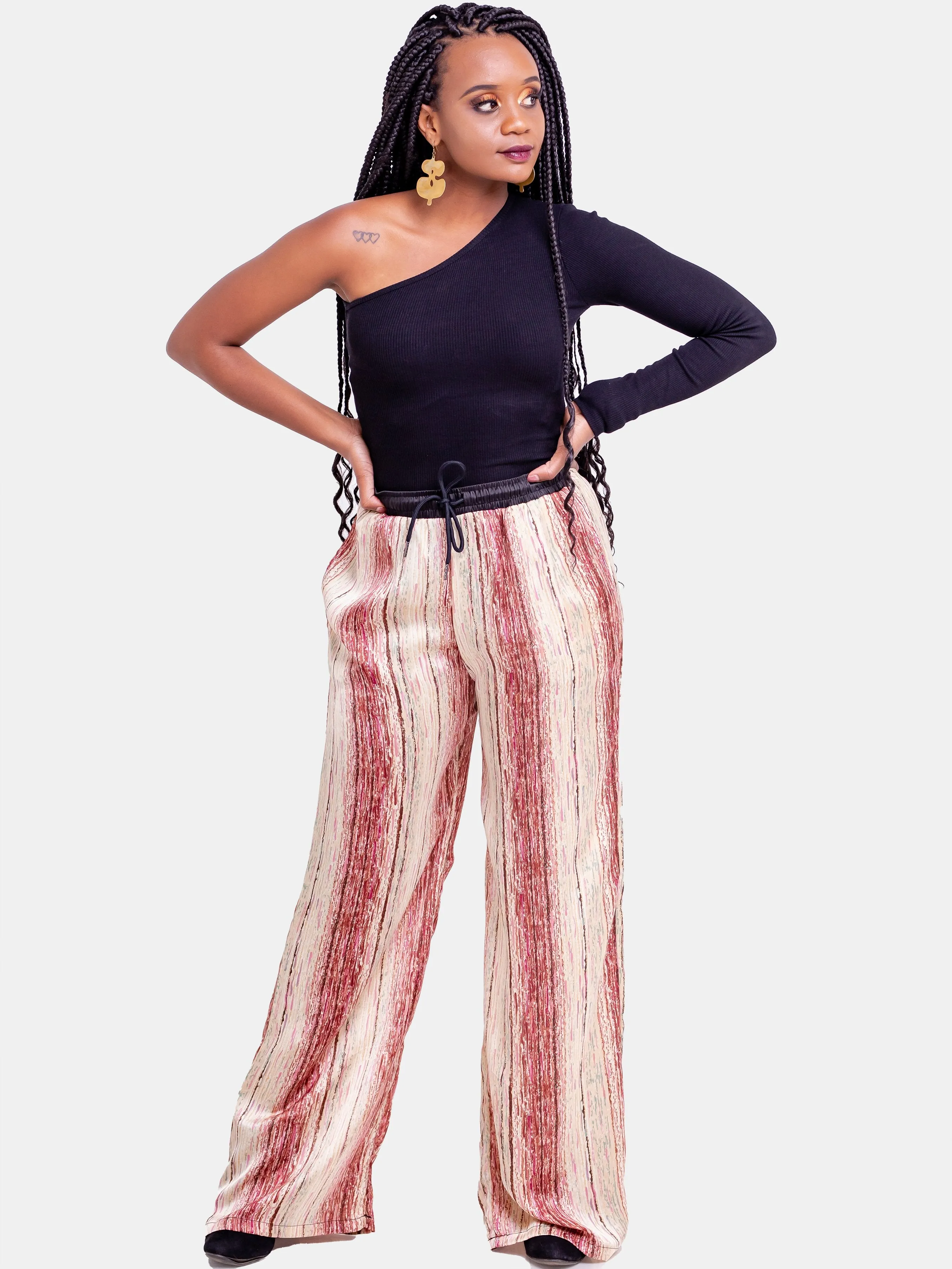 Hijabeefied Long Satin Pants - Brown Print