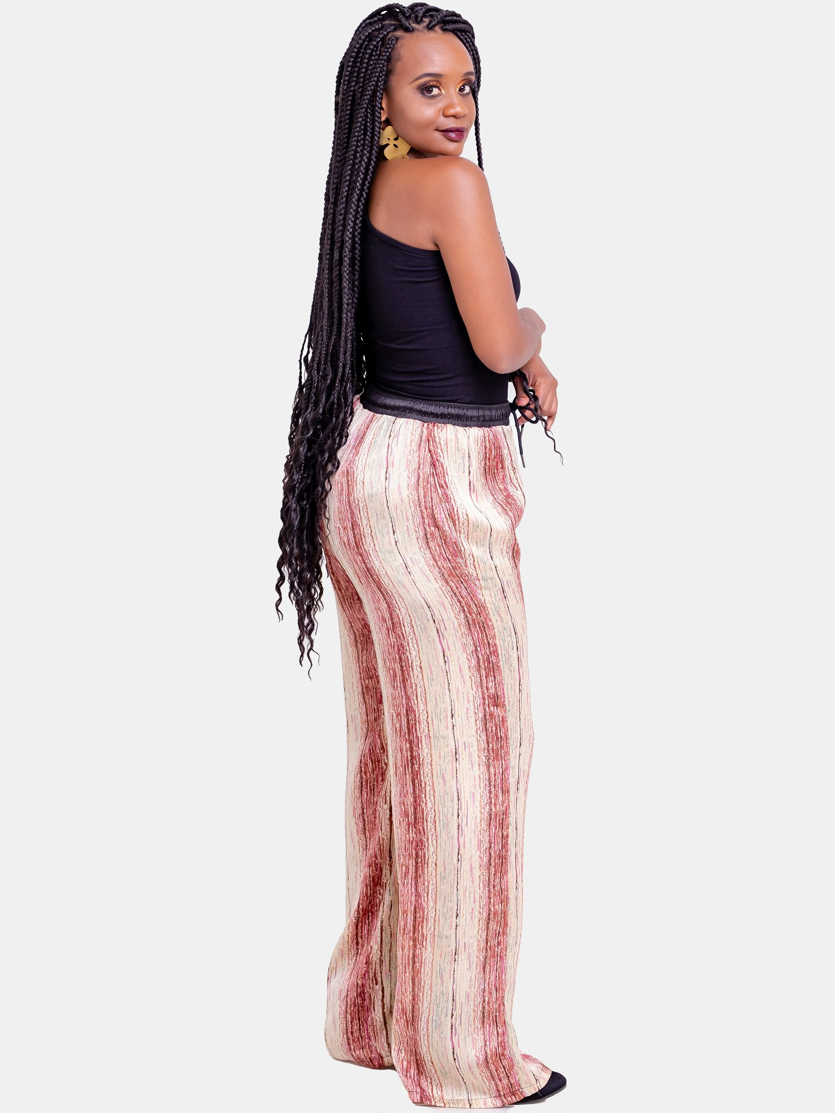 Hijabeefied Long Satin Pants - Brown Print