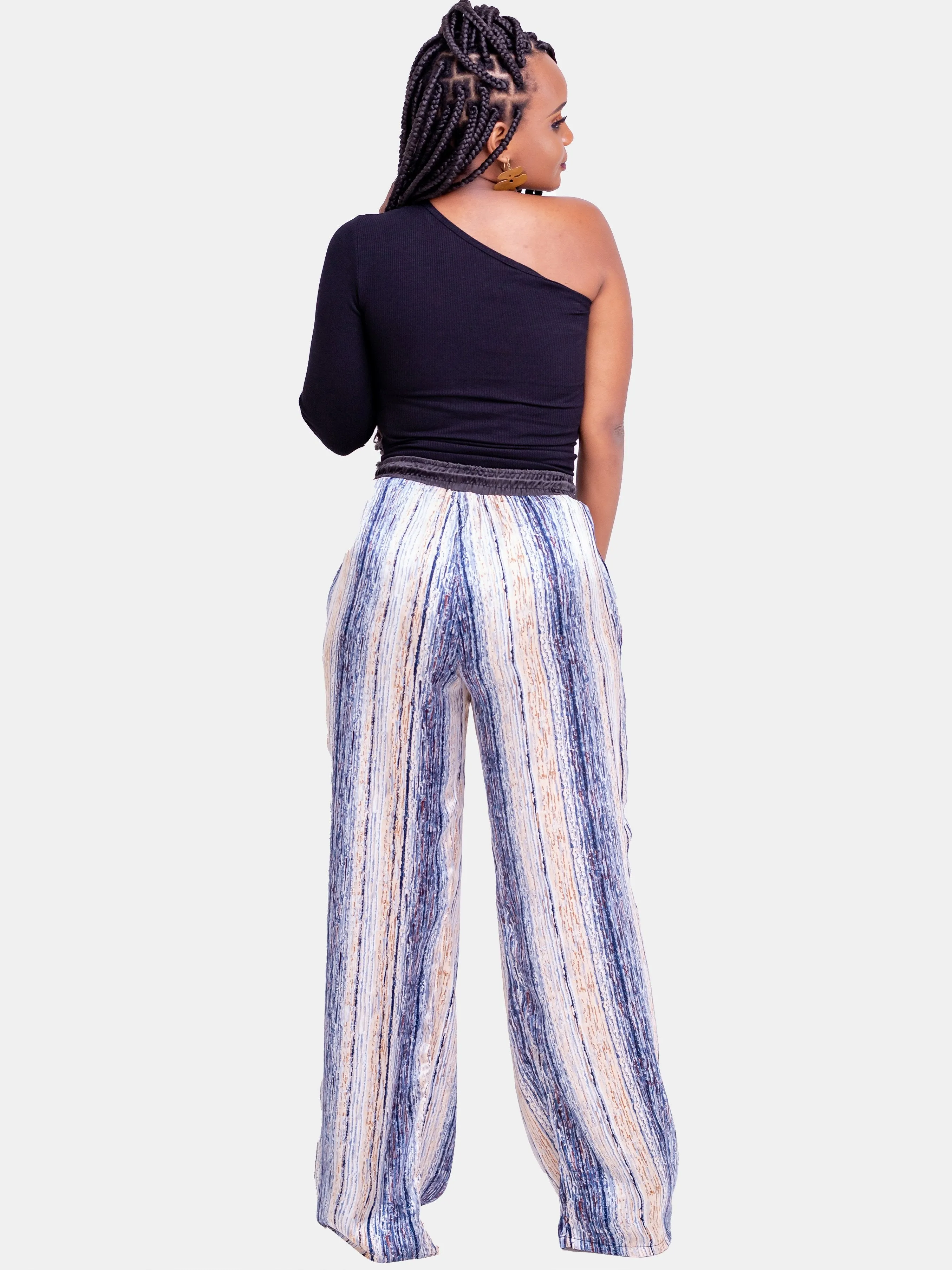 Hijabeefied Long Satin Pants - Navy Blue Print