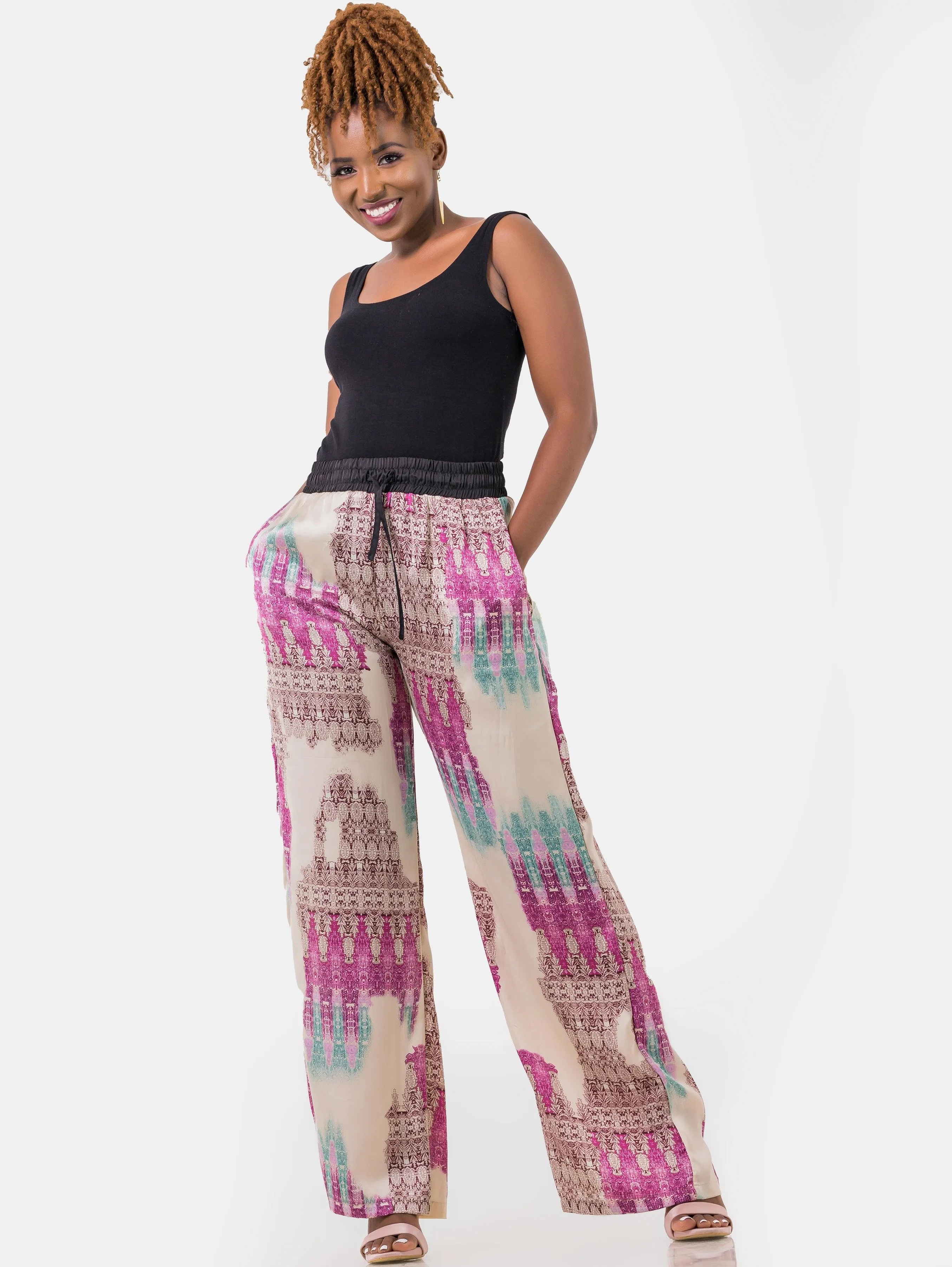 Hijabeefied Regular Satin Pants - Purple Print