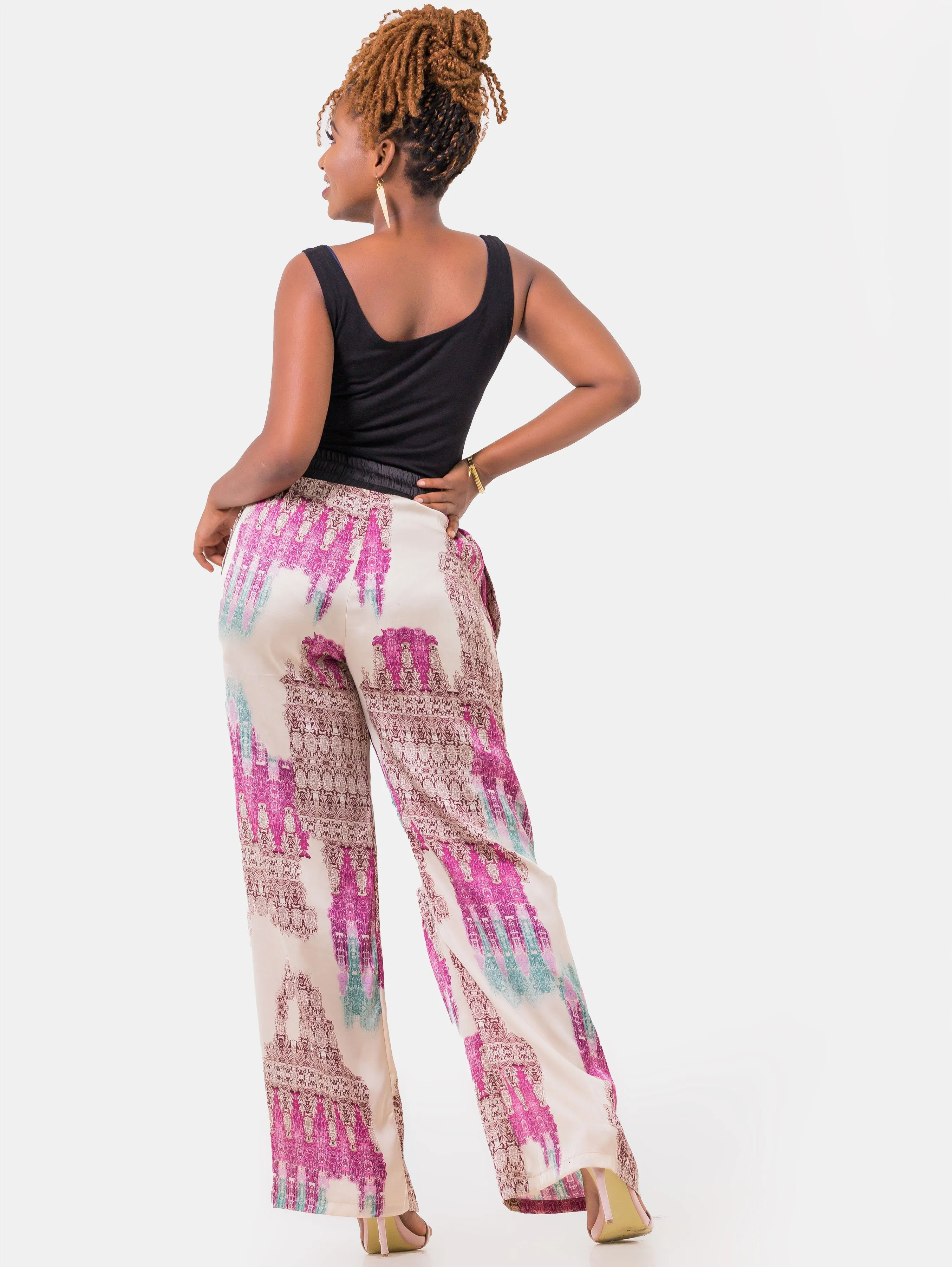 Hijabeefied Regular Satin Pants - Purple Print