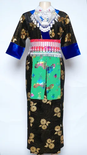 Hmong Xeev Gold Floral Velvet