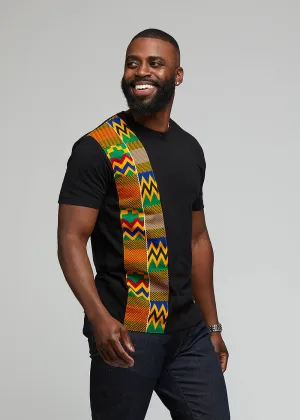 Kwau African Print T-Shirt (Black/Green Yellow Kente)