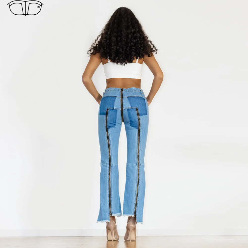 Light Blue Multiple Zippers Jeans