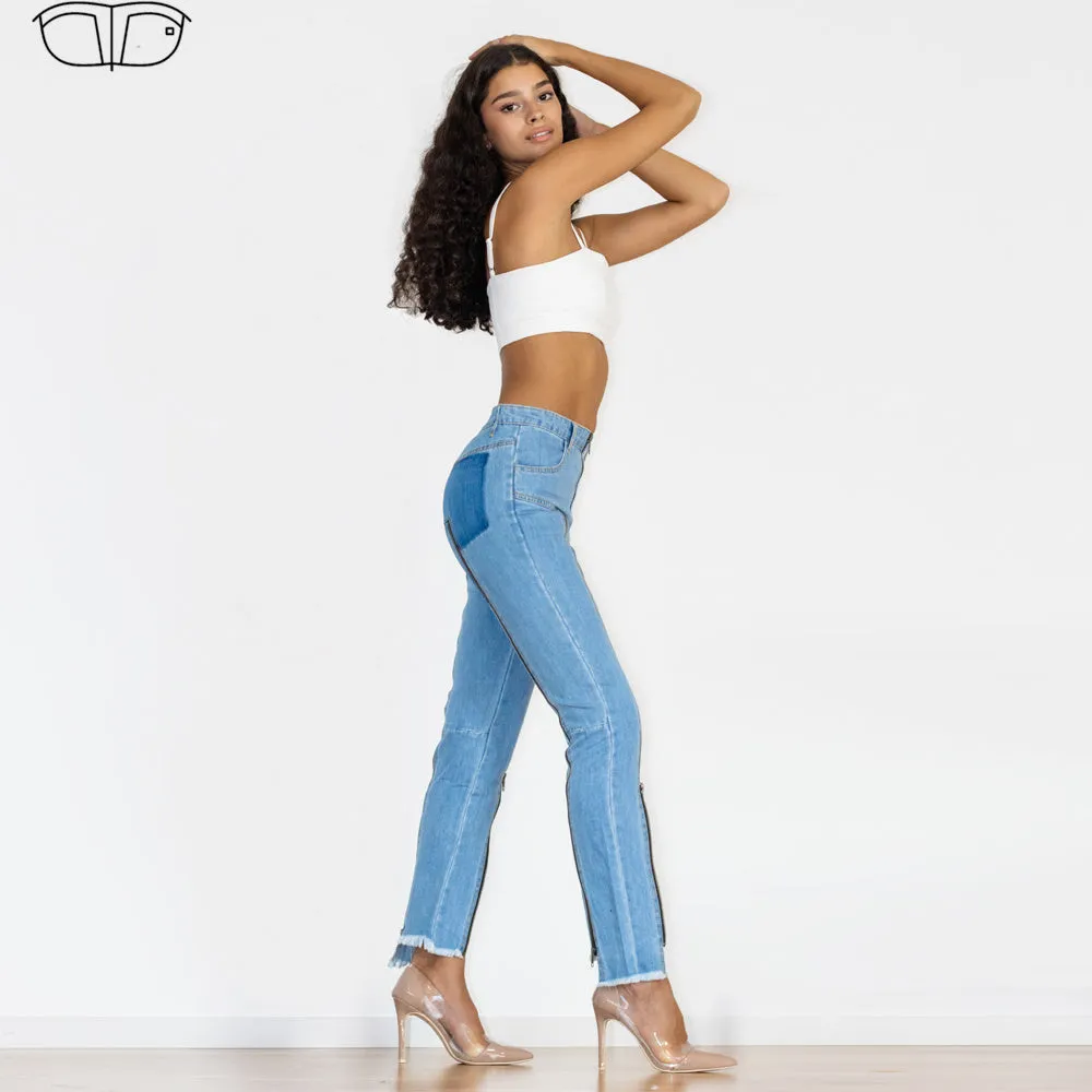 Light Blue Multiple Zippers Jeans