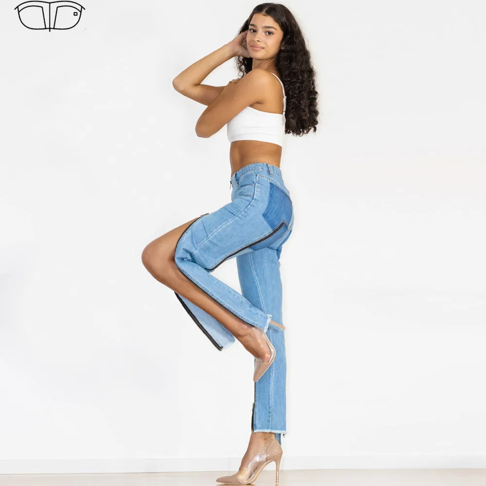 Light Blue Multiple Zippers Jeans