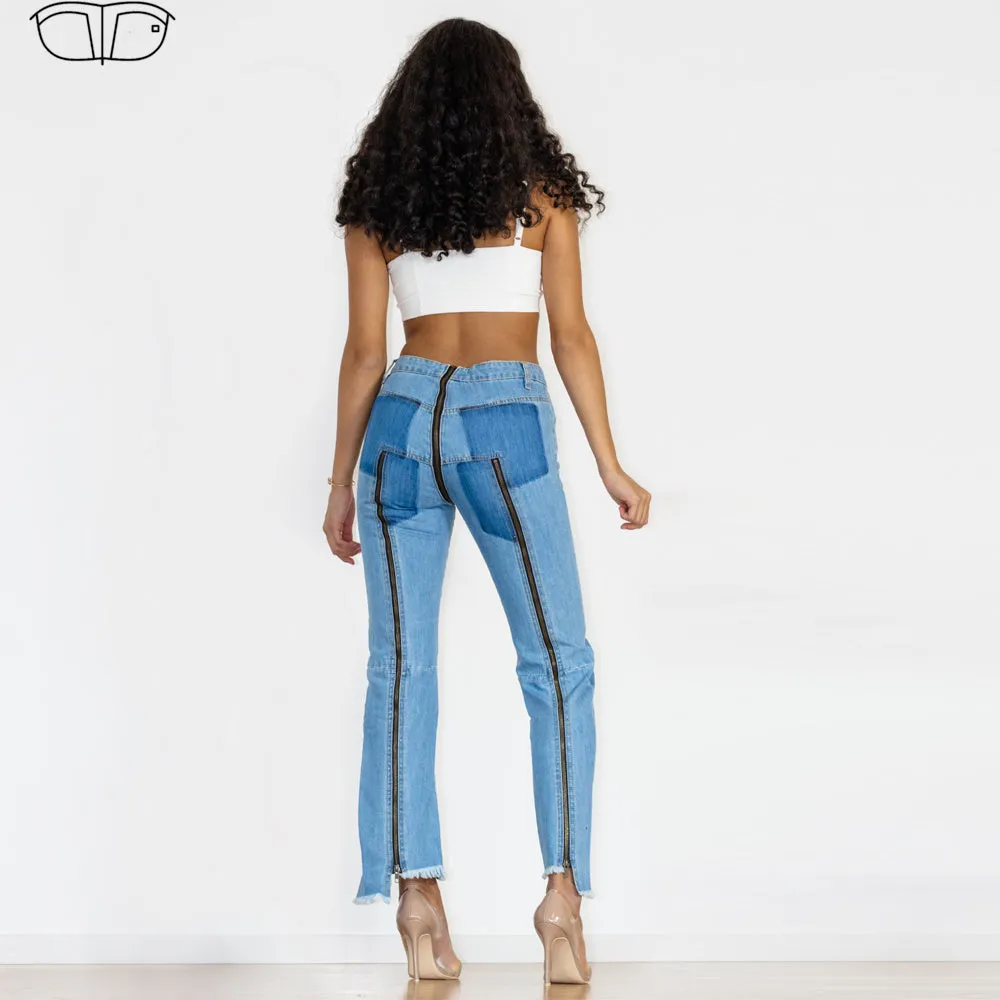 Light Blue Multiple Zippers Jeans