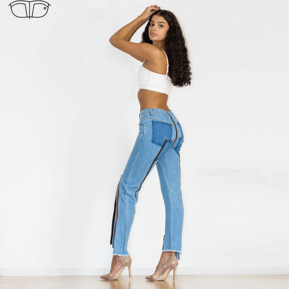 Light Blue Multiple Zippers Jeans