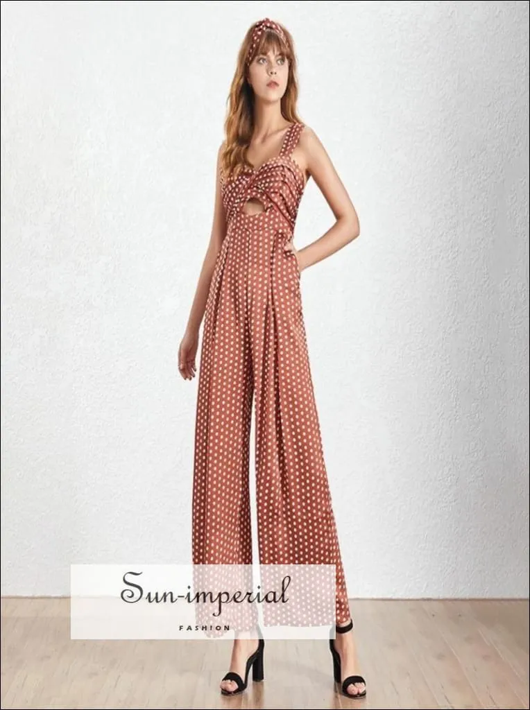 Maggie Jumpsuit - Red and Green Women Vintage Wide Leg Polka Dot Jumpsuit Sleeveless High Waist