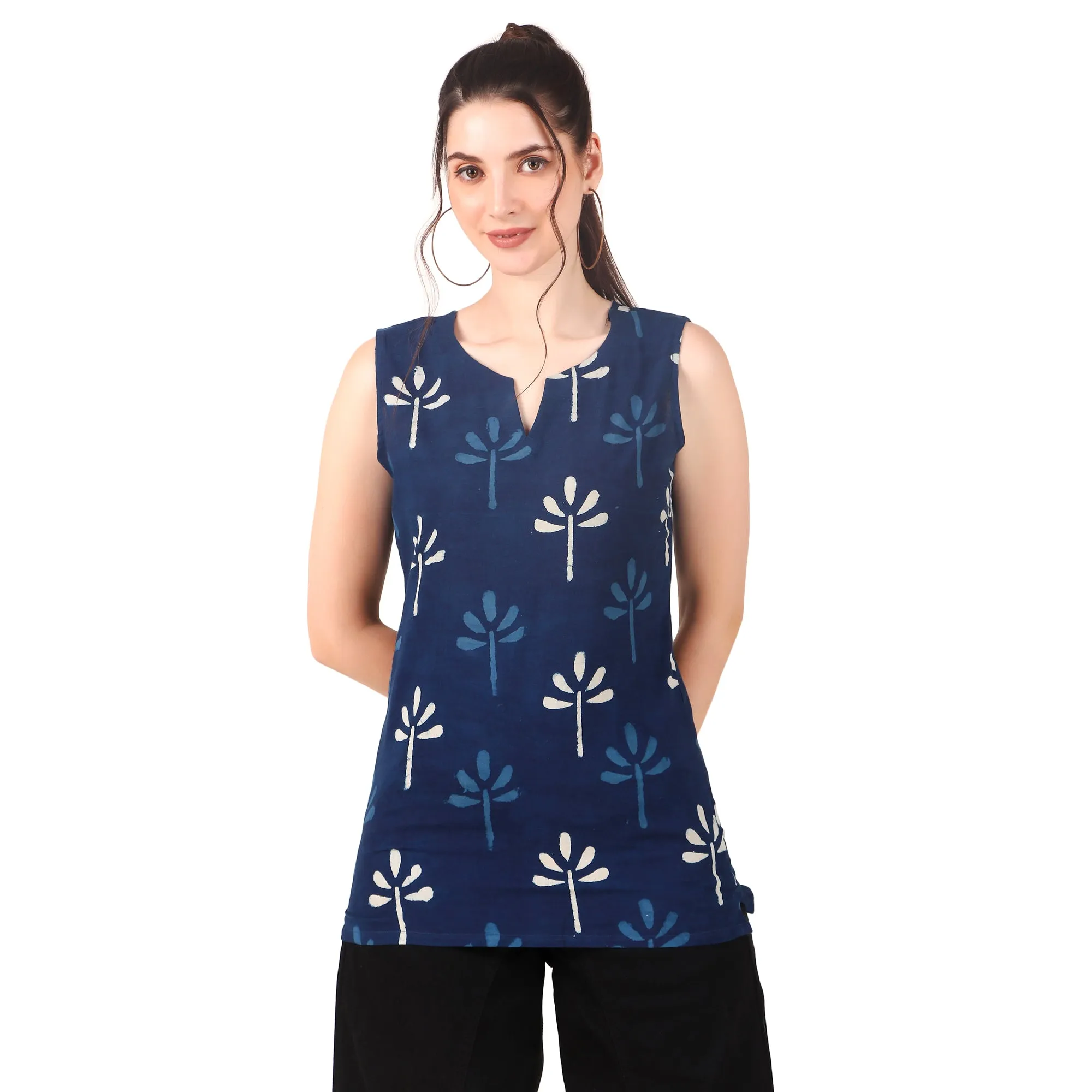 Magnetism Indigo Short Kurti Sleeveless for Women