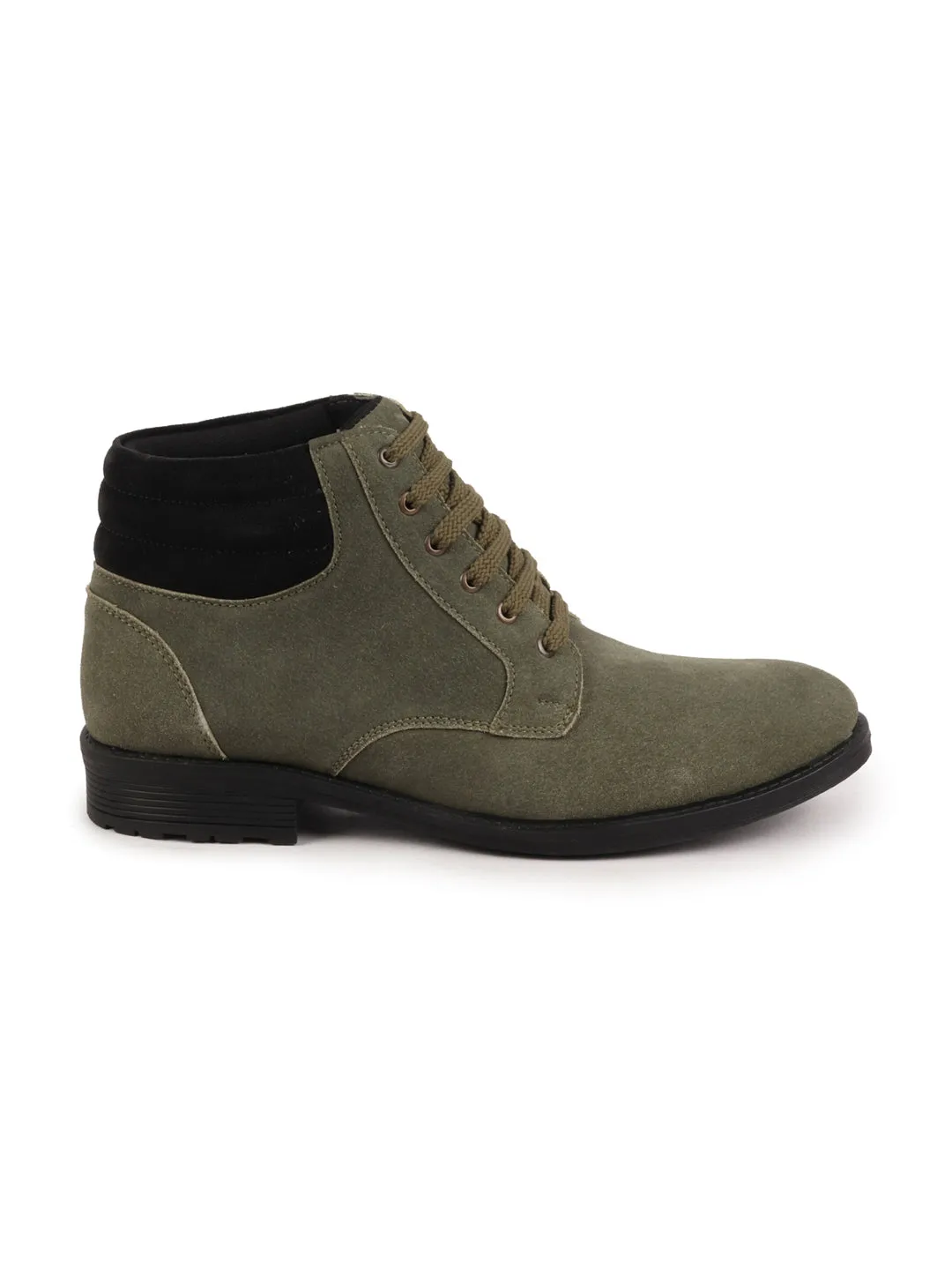 Men Olive Suede Leather Chukka High Ankle Boot For Biking|Hiking|Trekking