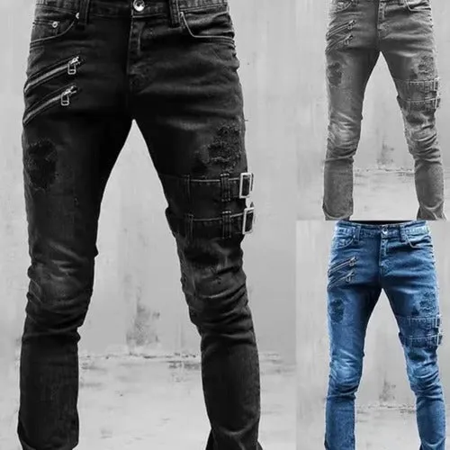 Men Slim Ripped Denim Trousers