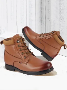 Men Tan Leather Lace Up Mid Top Boots