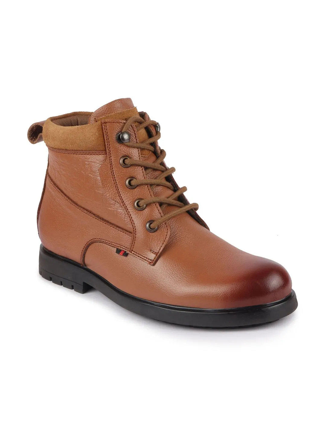 Men Tan Leather Lace Up Mid Top Boots