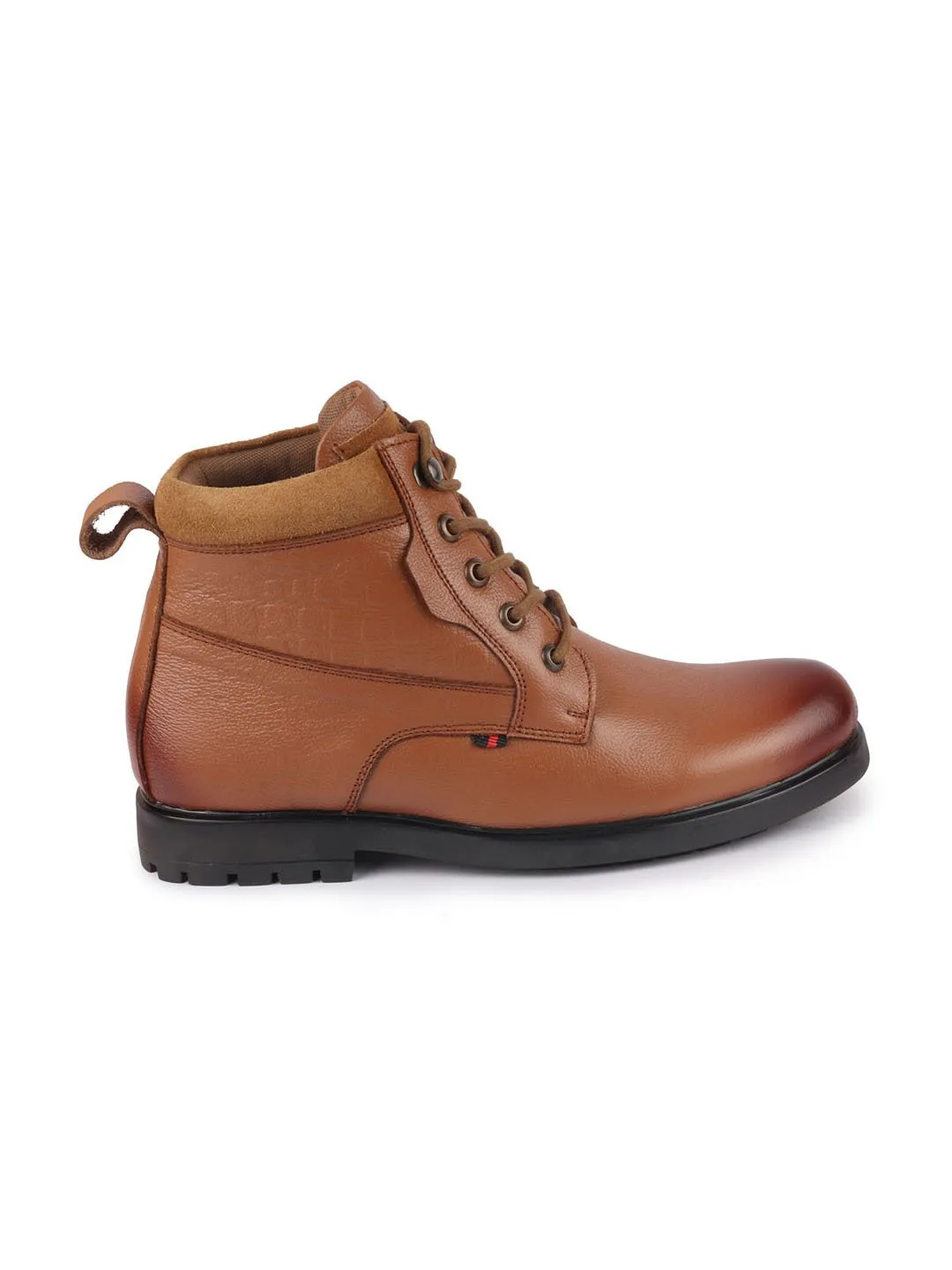 Men Tan Leather Lace Up Mid Top Boots