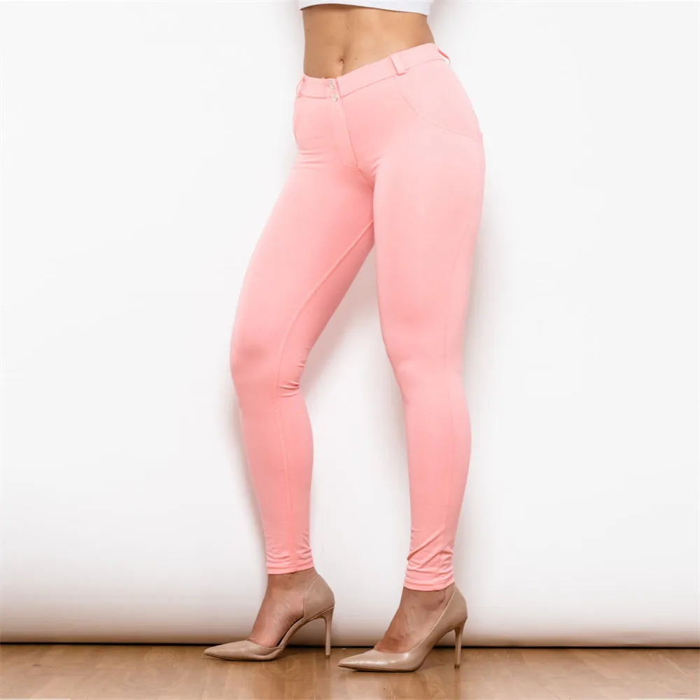 Middle Waist Pink Knitted Leggings