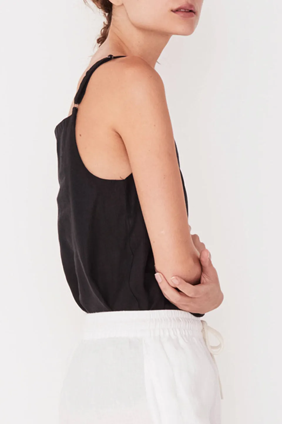 Pinafore Strappy Black Linen Cami