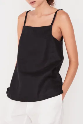 Pinafore Strappy Black Linen Cami