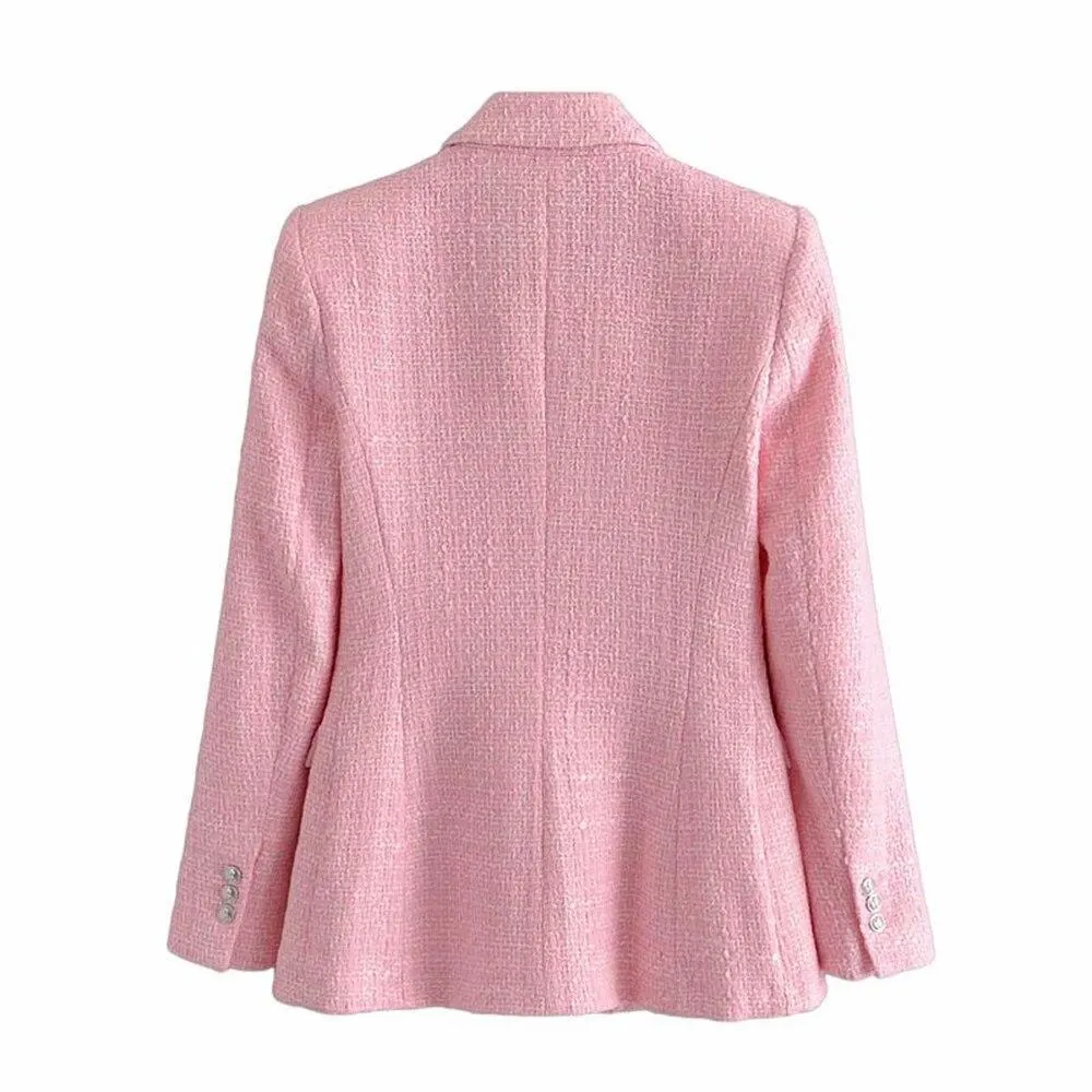 Pink Tweed Blazer Women - Formal-Business - Plain-Solid