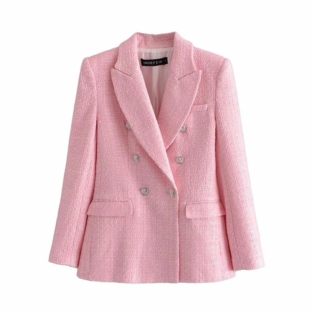 Pink Tweed Blazer Women - Formal-Business - Plain-Solid