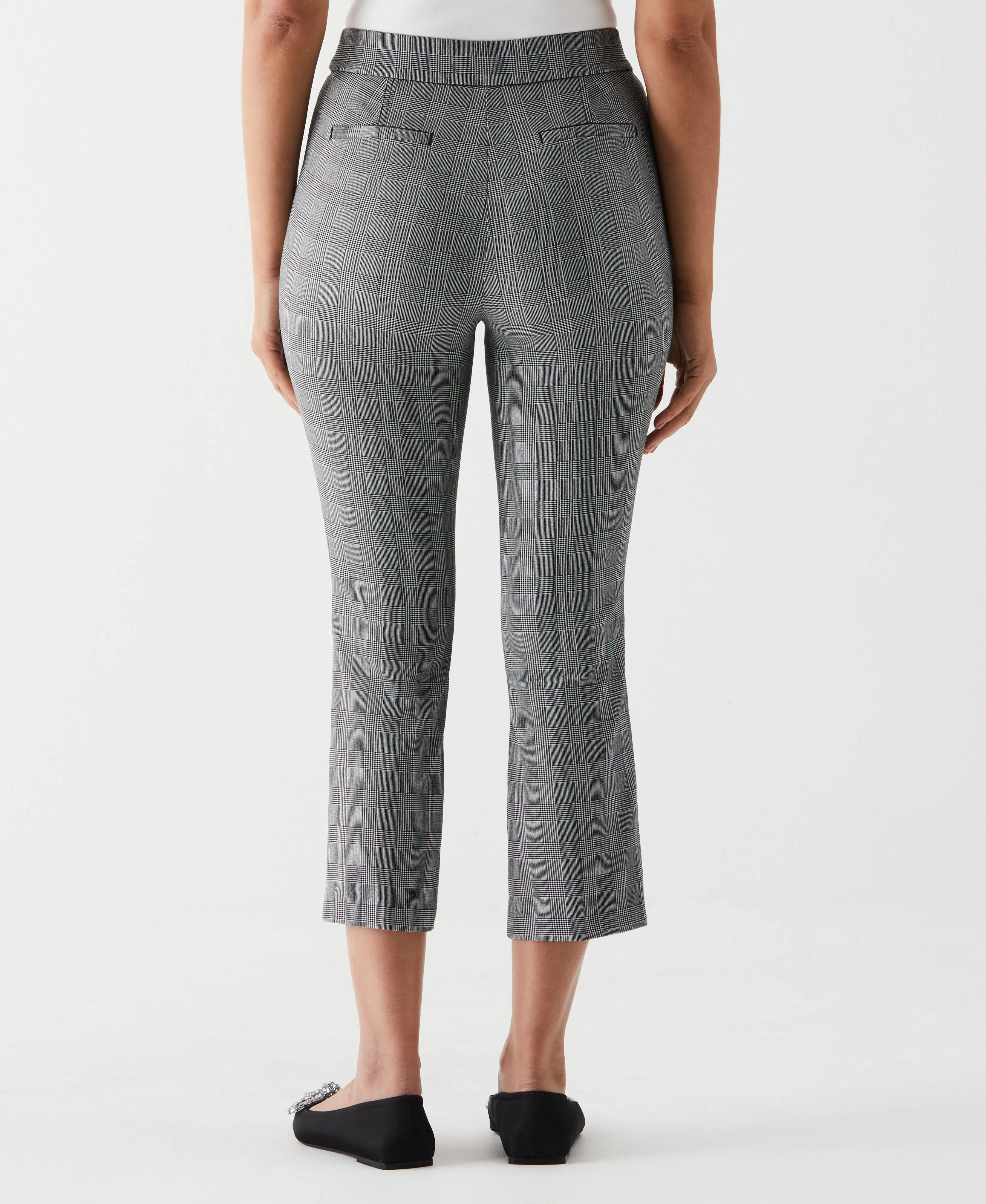 Plaid Crop Boot Cut Pant with Belt