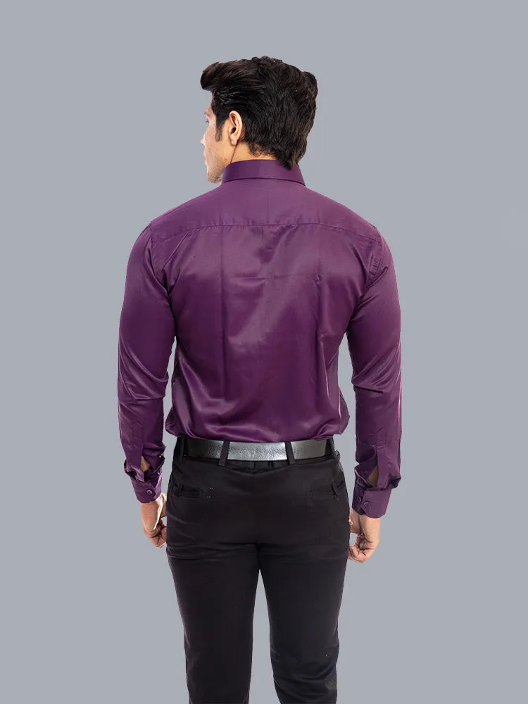 Plain Shirts for Men - Mulberry Solid Satin Formal Men Shirt