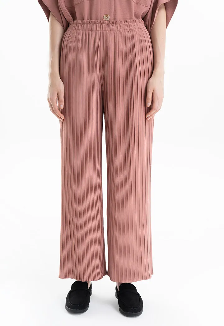 Pleated Wide Leg Solid Trouser