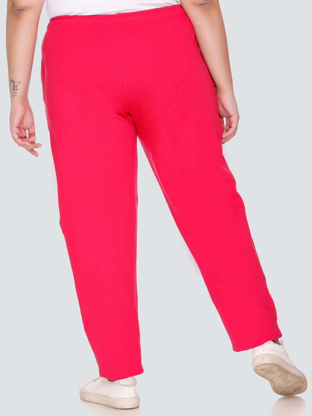 Plus Size Winter Fleece Track Pants For Women - Pink