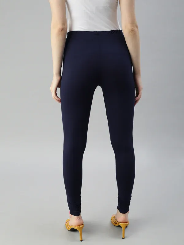 Premium Cotton Dark Blue Solid Women Leggings