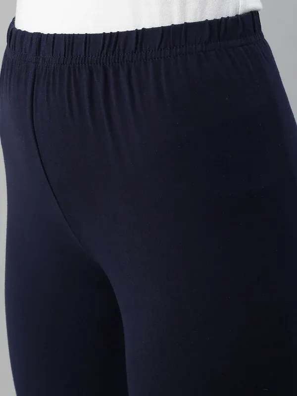 Premium Cotton Dark Blue Solid Women Leggings