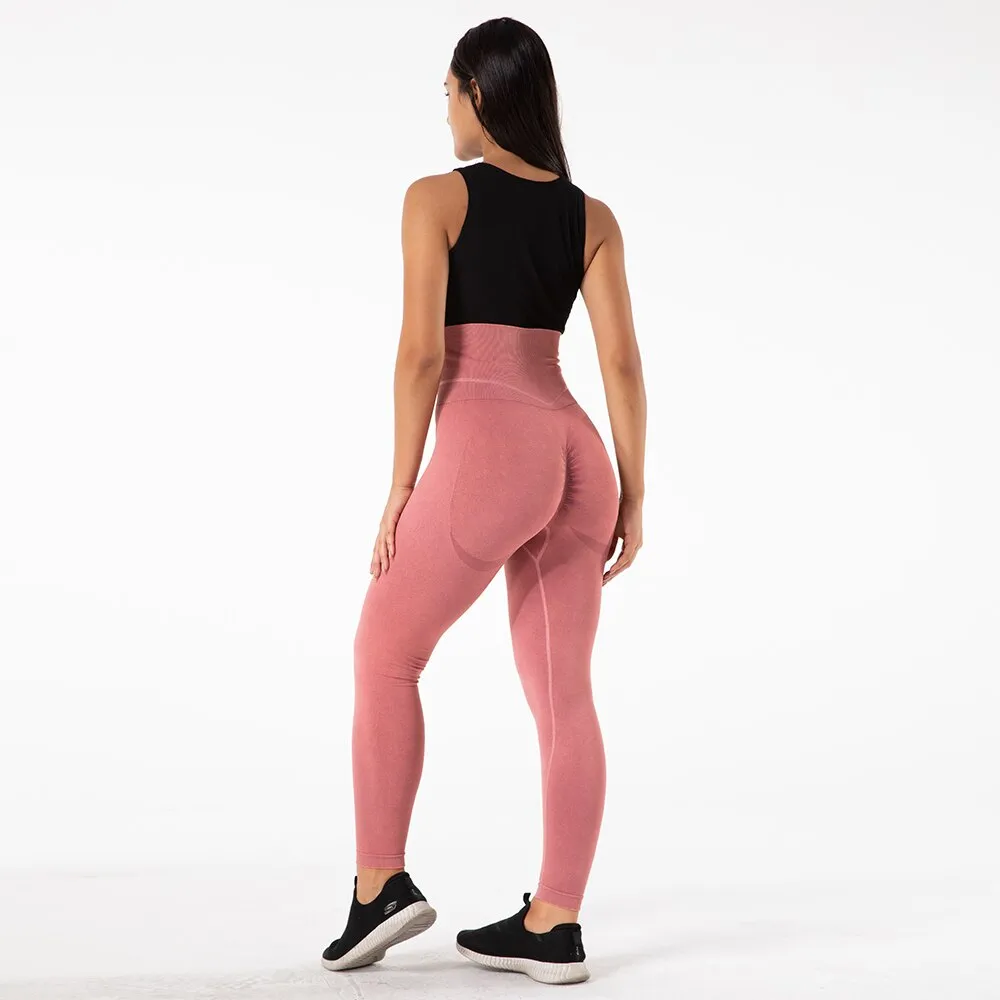 Scrunch Butt Running Training Leggings Seamless Yoga Pants High Waist Belly Control Sports Leggings Pink