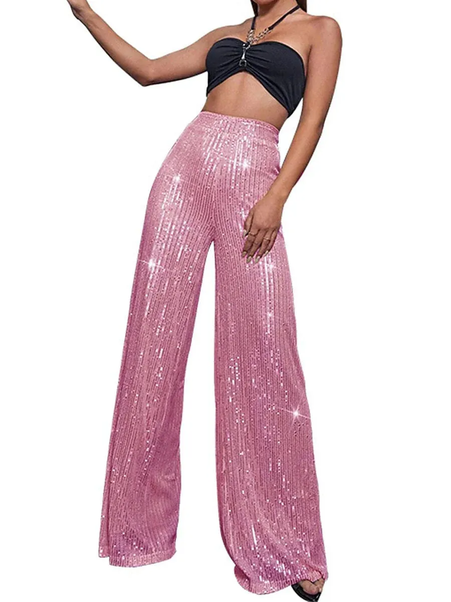 Sequin Wide Leg Pants for Elegant Party and Street Style