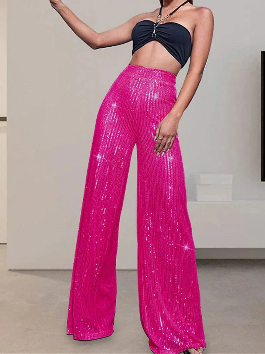 Sequin Wide Leg Pants for Elegant Party and Street Style