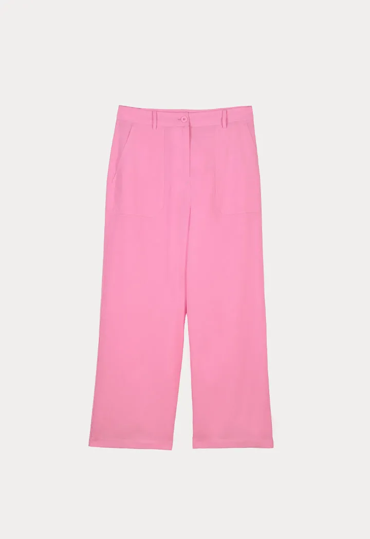 Solid Linen Pants With Rectangular Patch Pockets