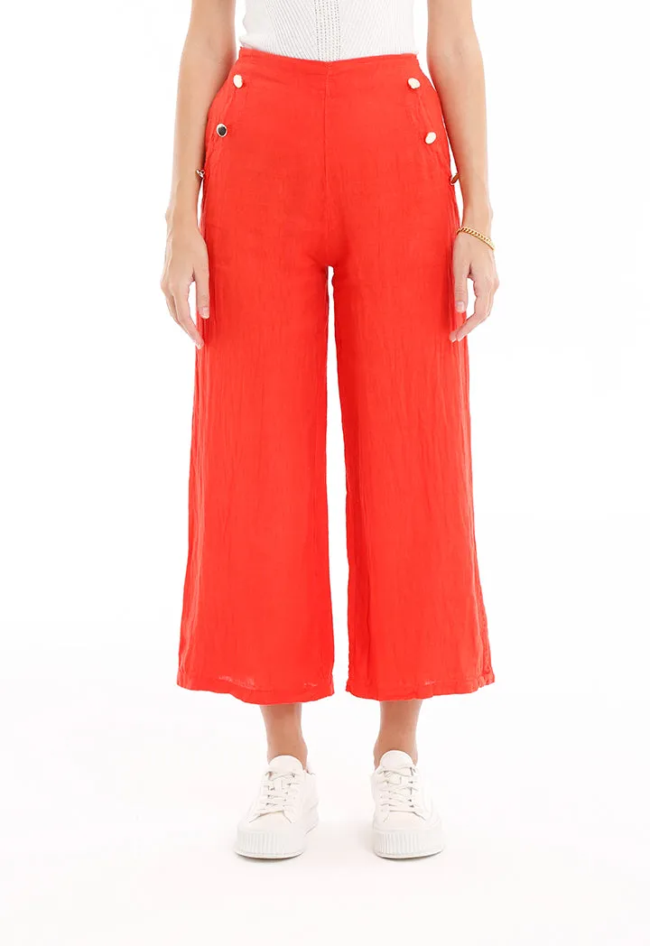 Solid Wide Legged Button Trouser