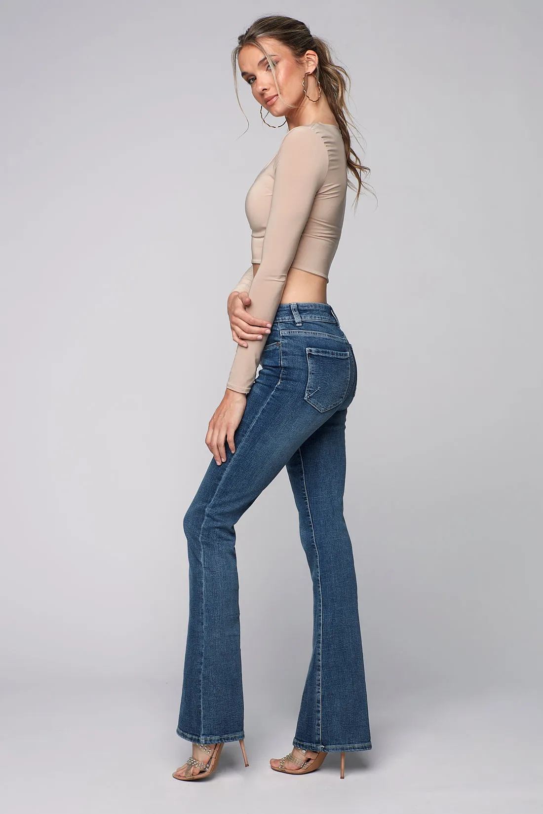 STEVIE - High Rise Flare Leg Jeans - Vintage Light Blue Wash