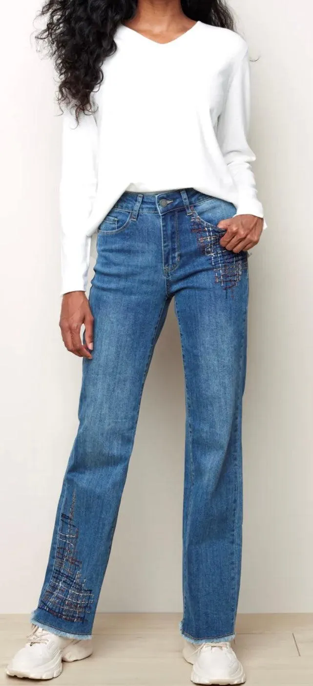 Stitch pants Charlie B Blue jeans Frayed hem boot cut