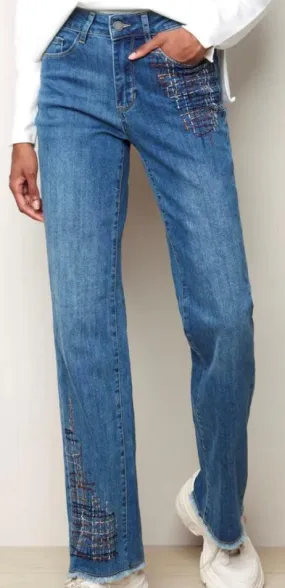 Stitch pants Charlie B Blue jeans Frayed hem boot cut