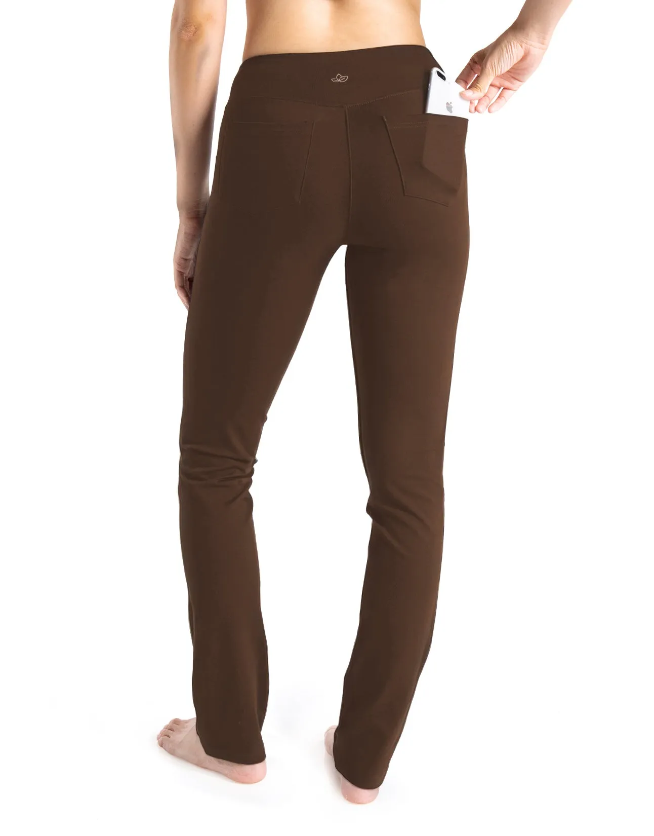 Straight Leg Yoga Pants, 5 Pockets (Brown)