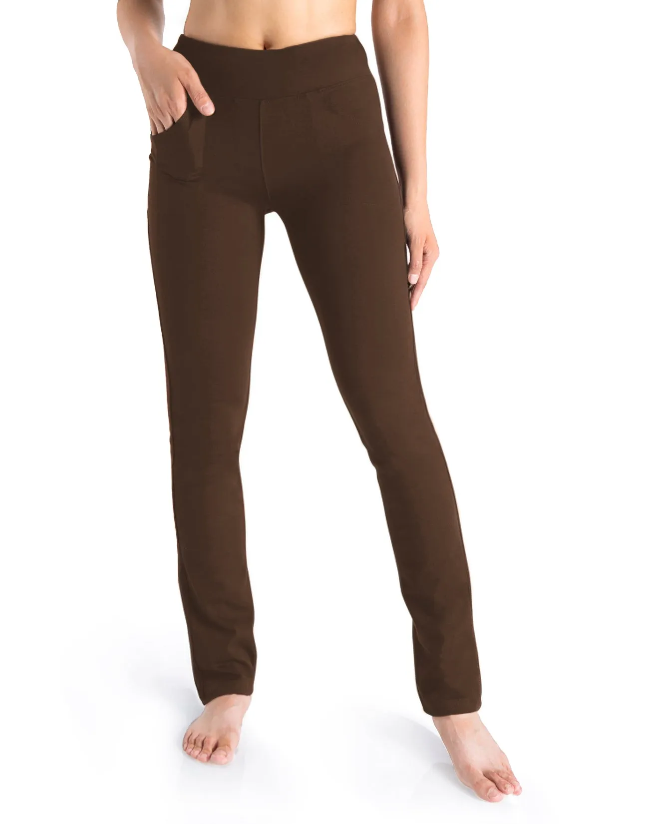 Straight Leg Yoga Pants, 5 Pockets (Brown)