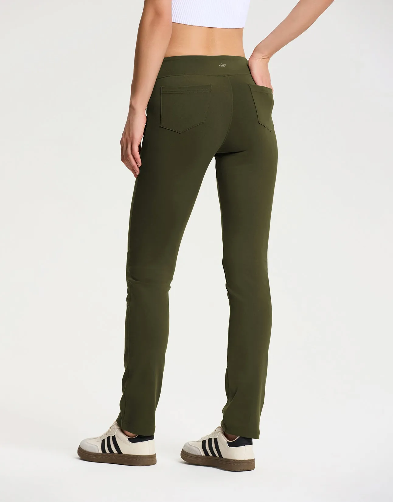 Straight Leg Yoga Pants, 5 Pockets (Dark Olive)