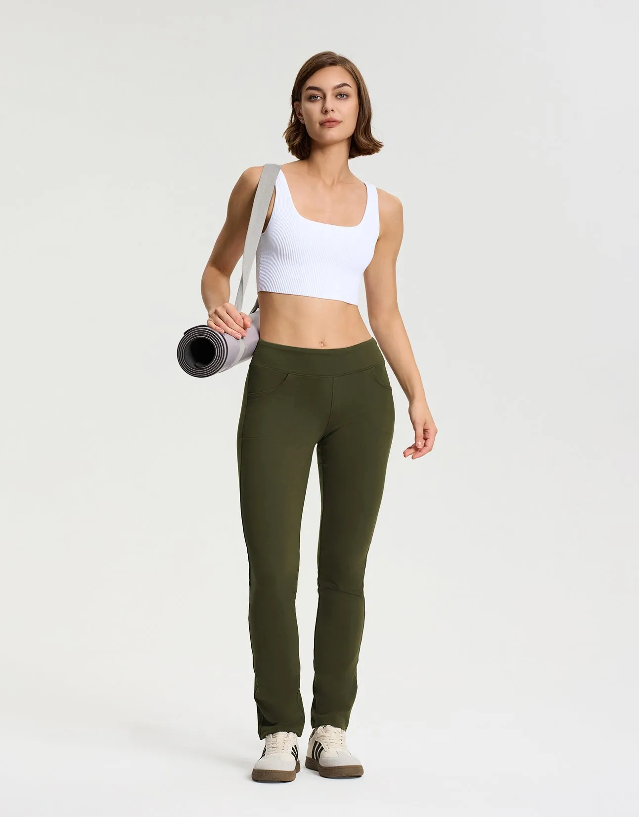 Straight Leg Yoga Pants, 5 Pockets (Dark Olive)