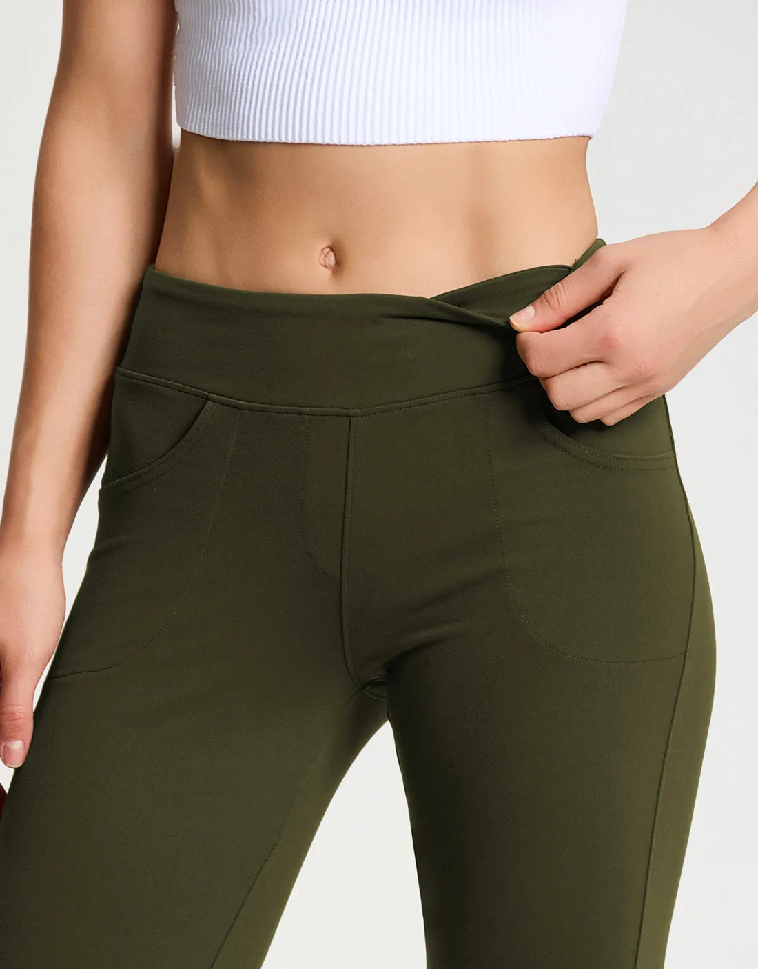 Straight Leg Yoga Pants, 5 Pockets (Dark Olive)