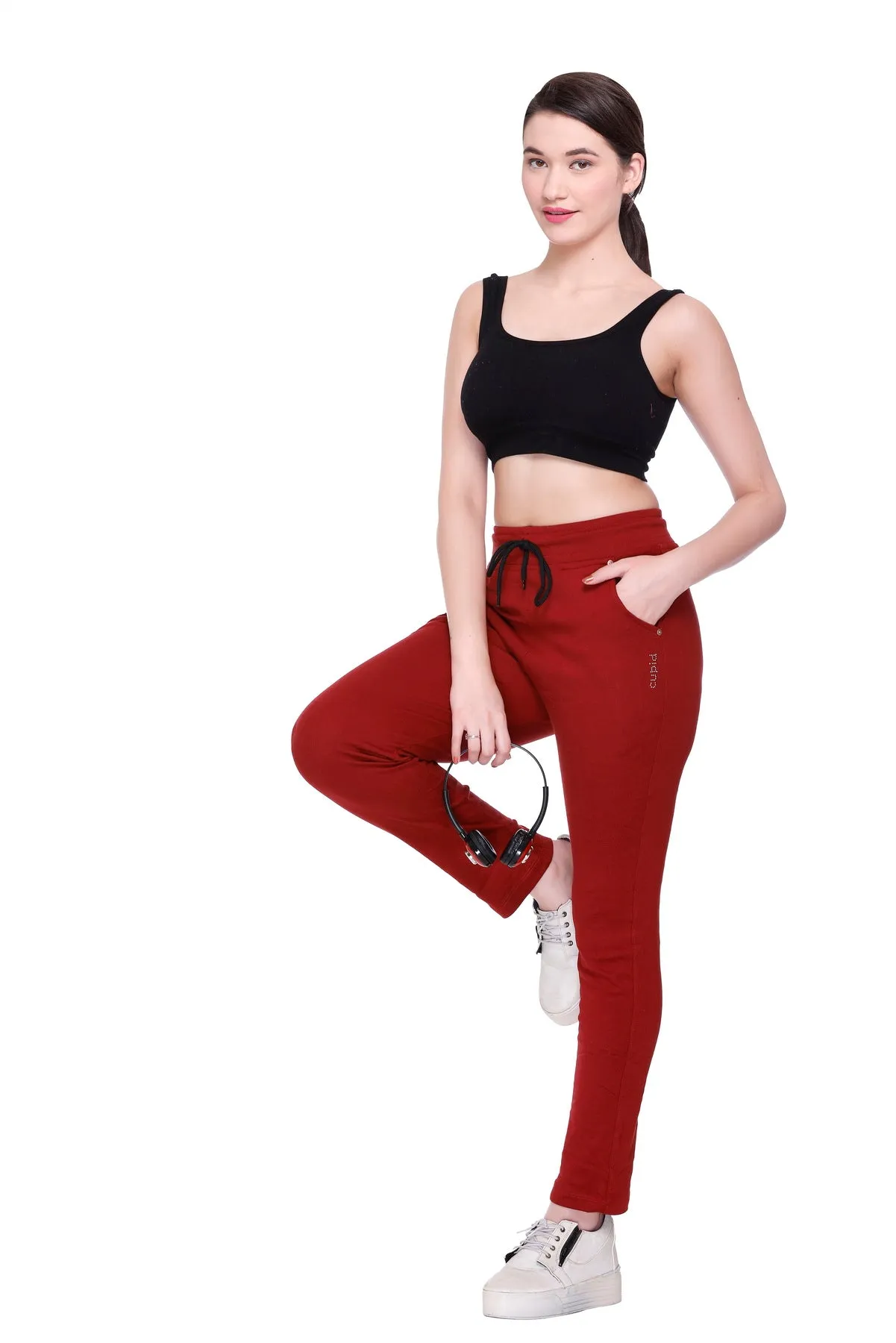 Stretchable Track Pant For Women - Cotton Lycra - Maroon