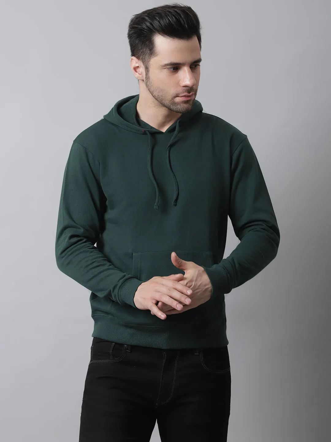 Style Quotient Men Green Hooded Sweatshirt