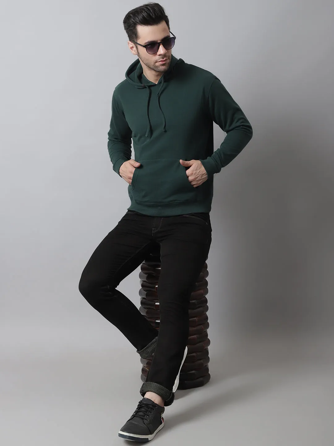 Style Quotient Men Green Hooded Sweatshirt