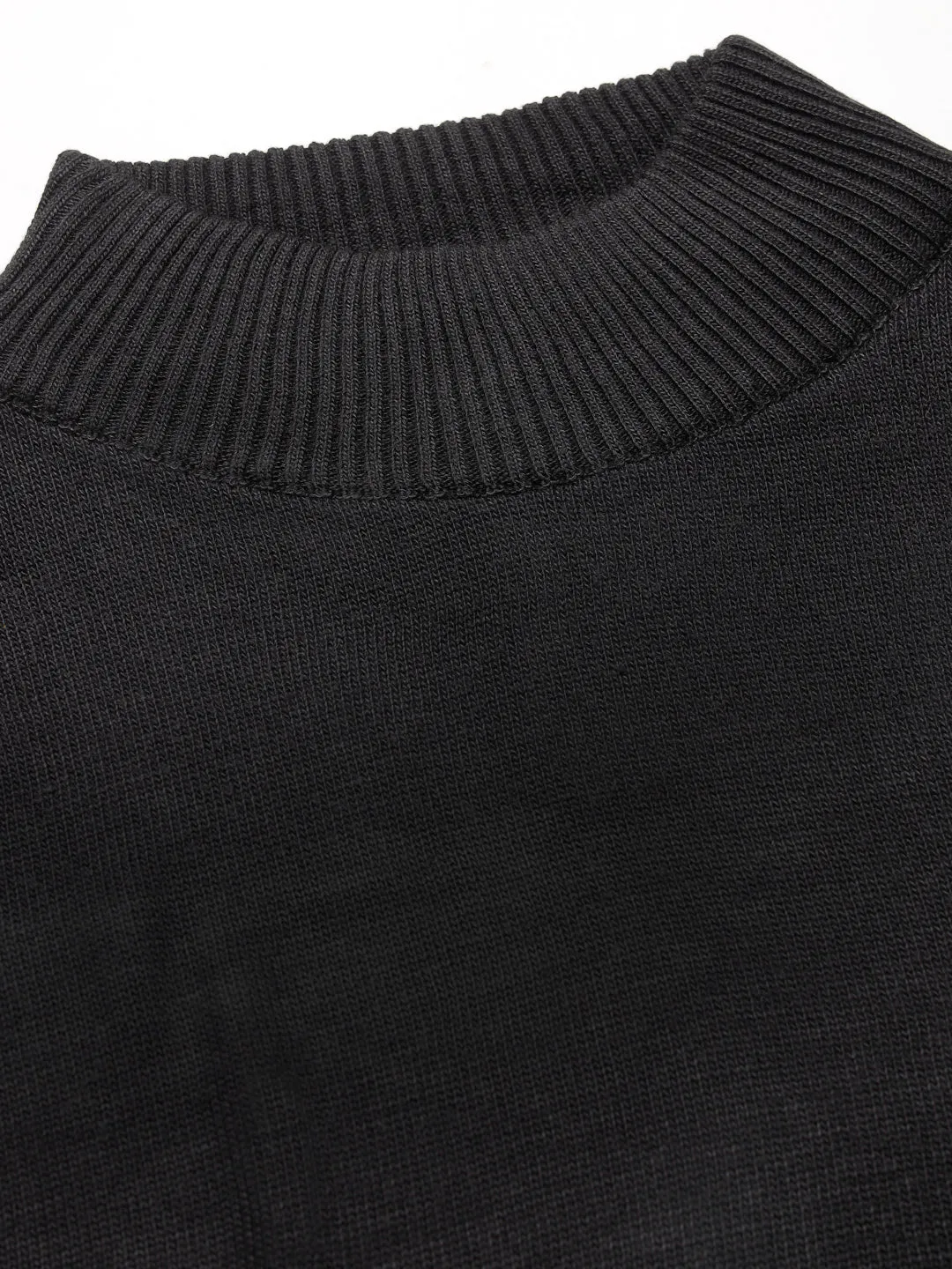 Style Quotient Men Solid Black Knitted Regular Sweater