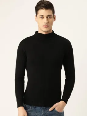 Style Quotient Men Solid Black Knitted Regular Sweatshirt